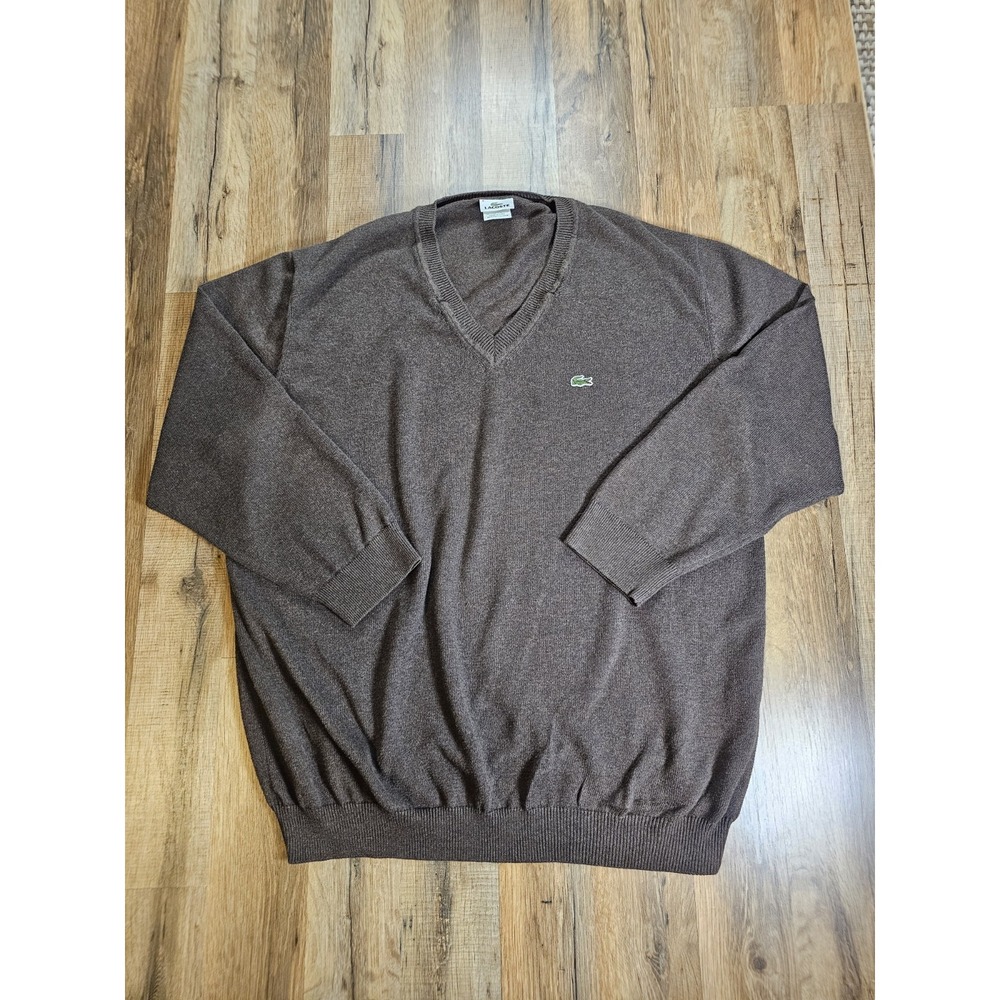 Lacoste Vintage 100% Cotton Sweater Men's L Preppy Logo V-neck Made in France